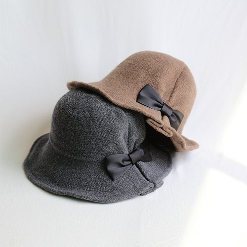 秋冬新款蝴蝶结羊毛渔夫帽
