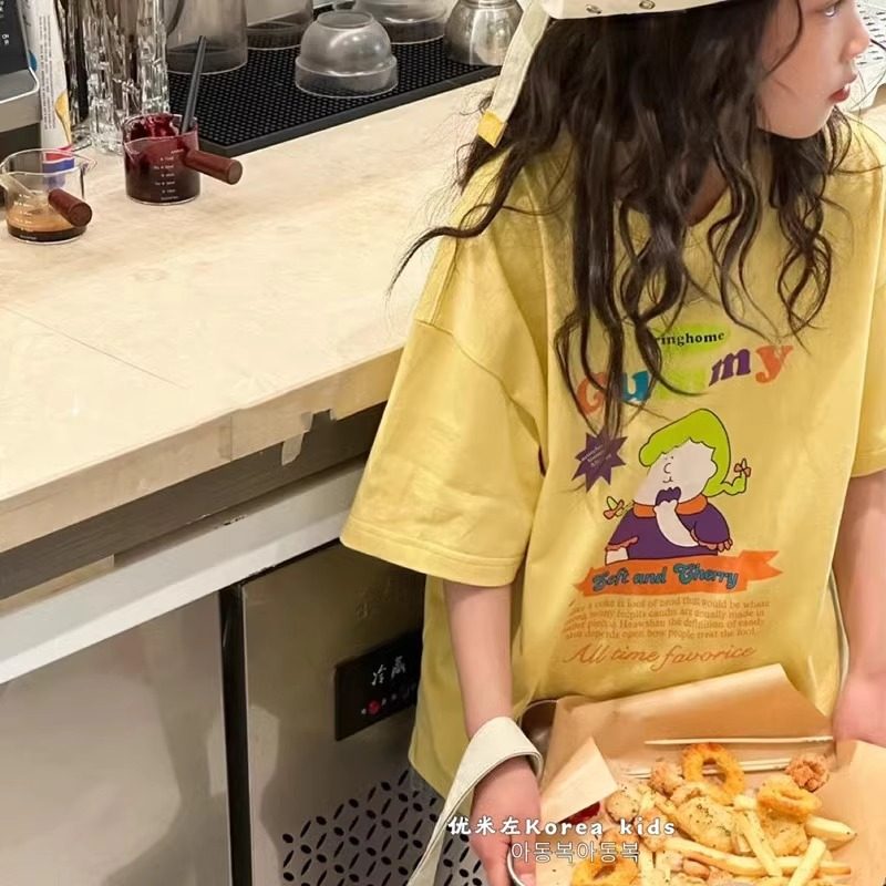 纯棉童装韩国女童T恤短袖2025洋气儿童宽松韩范半袖中大童夏装