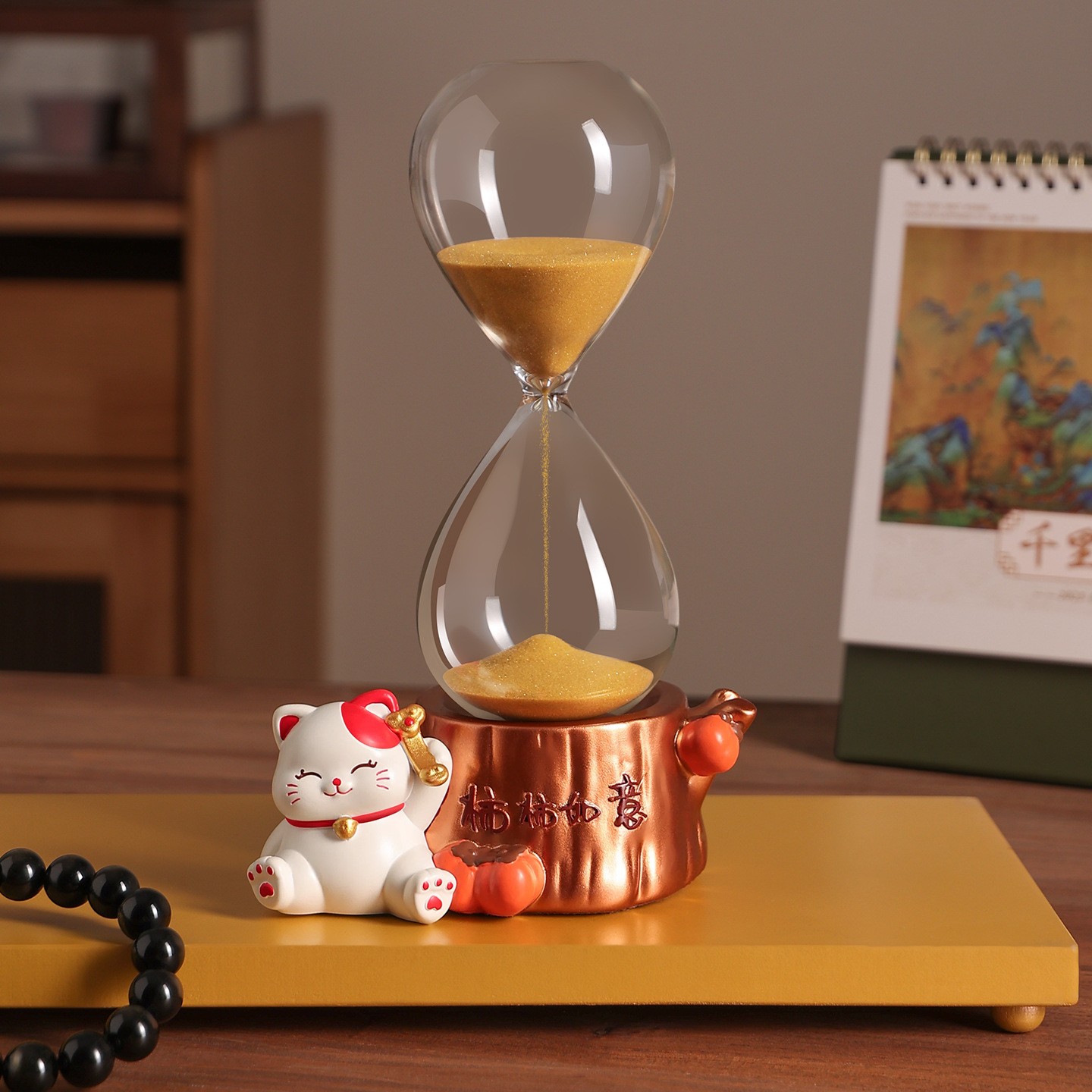 创意招财猫沙漏计时器摆件