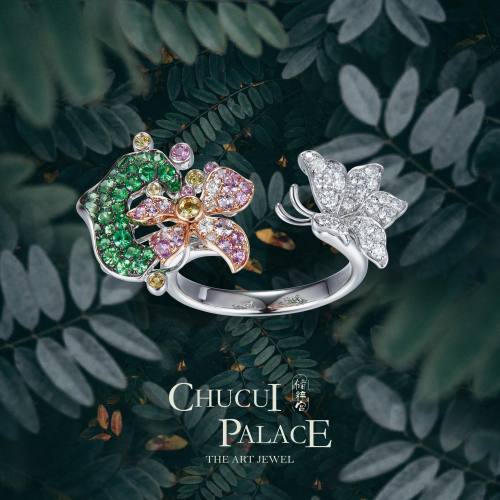 储粹宫CHUCUI PALACE 蝶舞荷韵戒指 蓝宝石 18K金 生日礼物