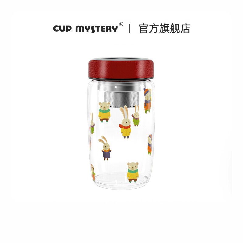 cup mystery高颜值熊猫防烫玻璃杯可爱办公室水杯可爱茶水分离杯