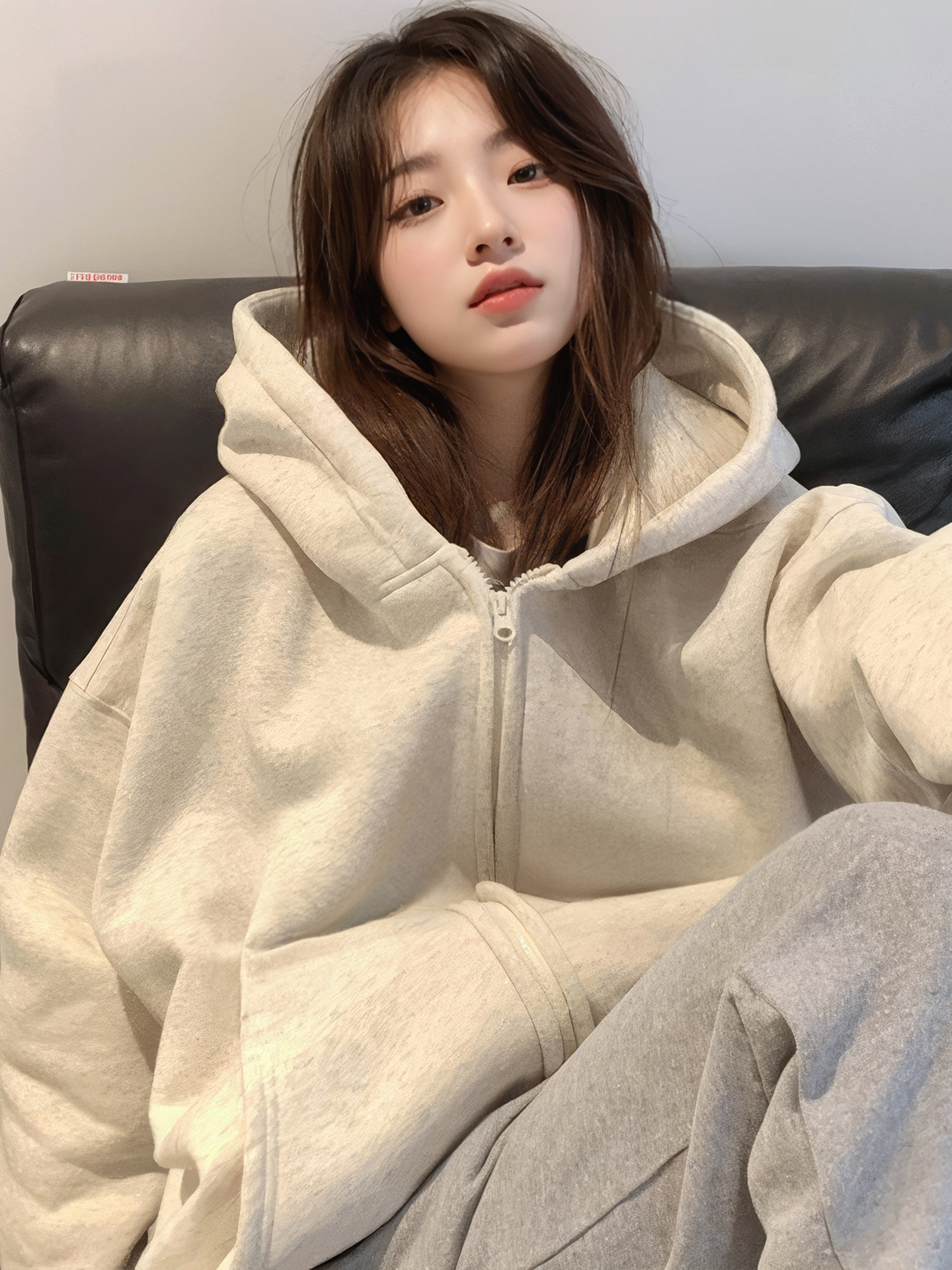 白灰色卫衣外套女2025新款连帽开衫拉炼宽松早秋穿搭韩系独特上衣