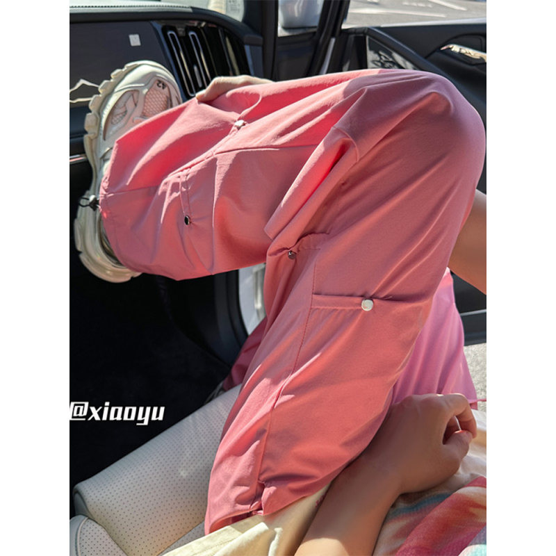 粉红色冰丝冲锋裤子男夏季