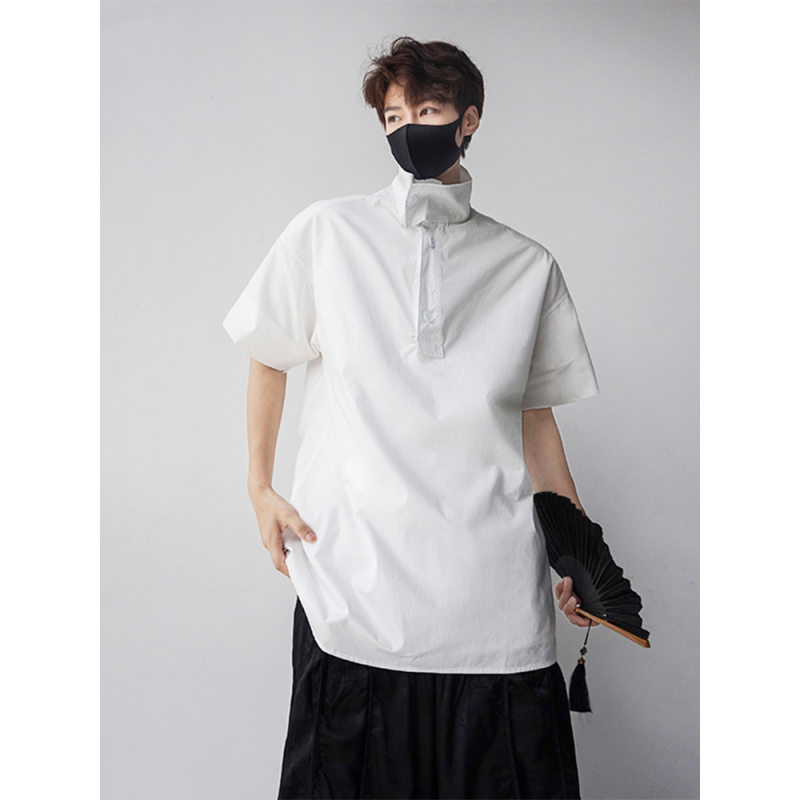 意式半高领polo衫男夏季