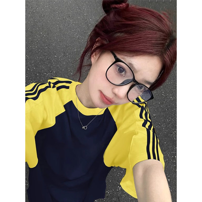 三道杠插肩短袖T恤男夏季