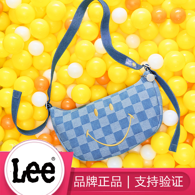 Lee女笑脸格纹单肩斜挎包牛仔帆布包潮流休闲包