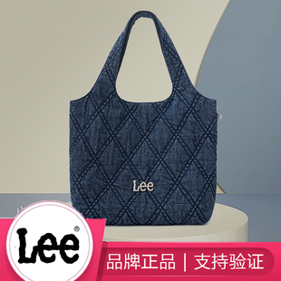 Lee女秋冬大容量牛仔帆布托特包菱格单肩手提包高级感通勤包