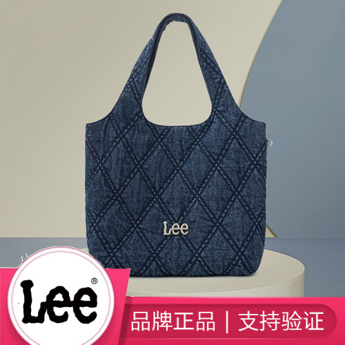 Lee女秋冬大容量牛仔帆布托特包菱格单肩手提包高级感通勤包