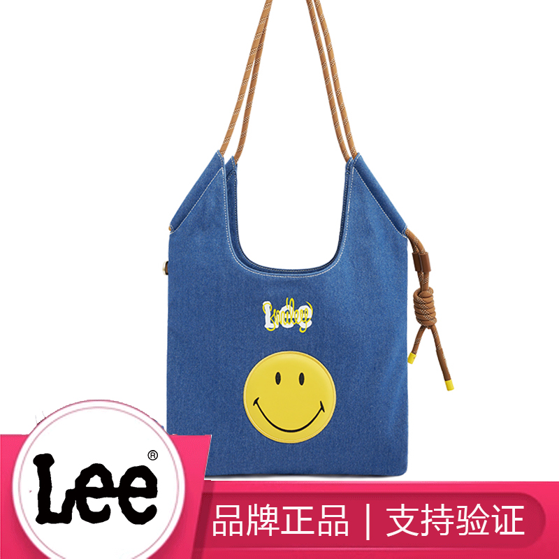 Lee x smiley联名款牛仔帆布托特包秋千包大学生上课单肩包