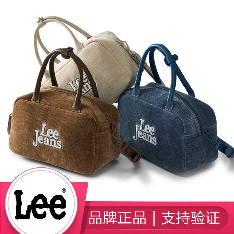 Lee女秋冬丝绒保龄球mini方包波士顿包单肩斜挎包手提通勤包