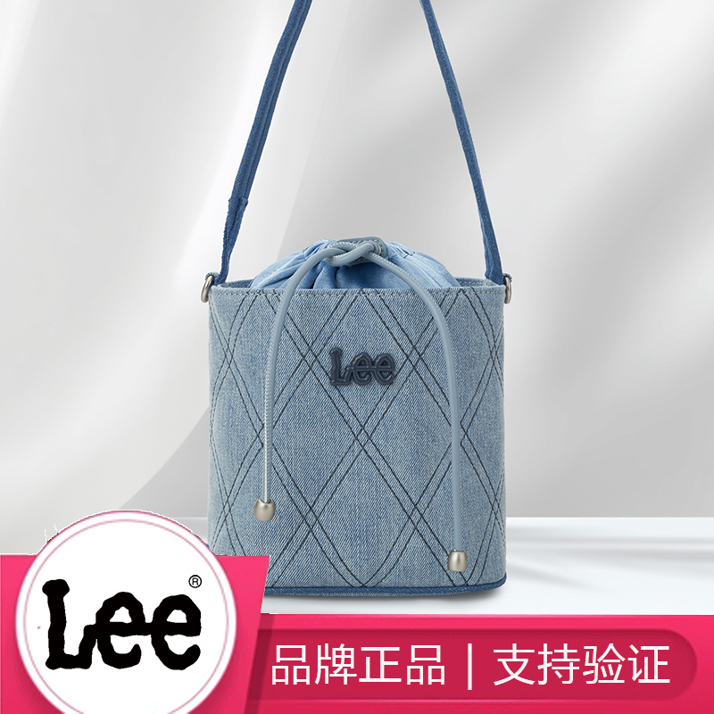 Lee女牛仔帆布水桶包单肩手提腋下通勤包菱格斜挎包