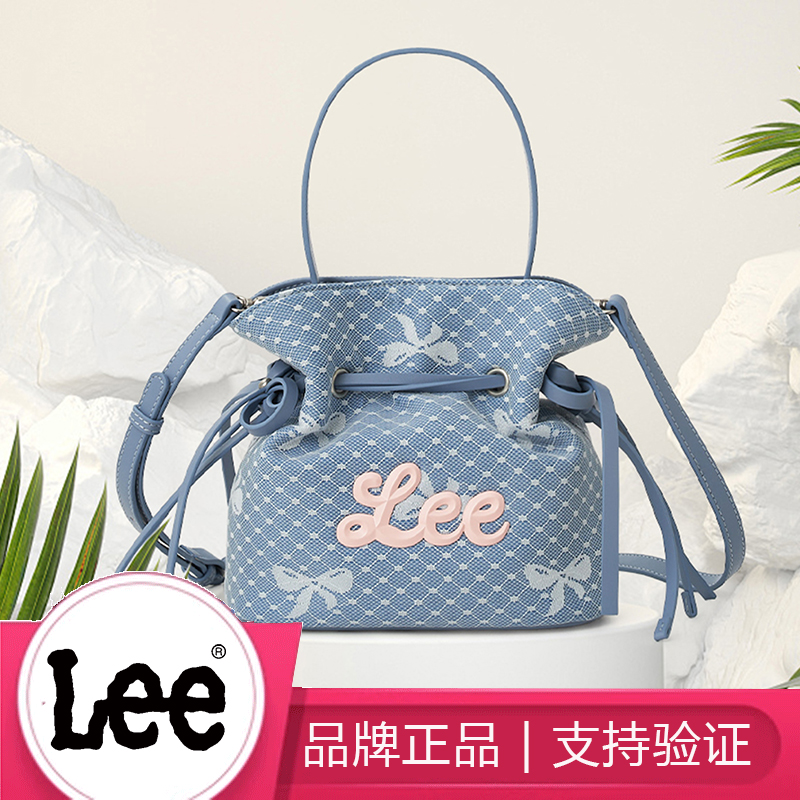 Lee 2025新款女牛仔帆布水桶包单肩斜挎包手提包通勤包