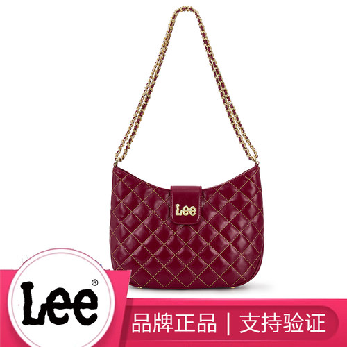 Lee女时尚菱格单肩腋下包绗缝通勤包链条皮质高级感女包hobo包