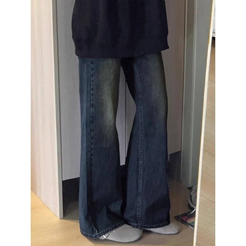 不贴腿微喇牛仔裤女春季新款大码胖mm宽松显瘦梨型身材喇叭马蹄裤