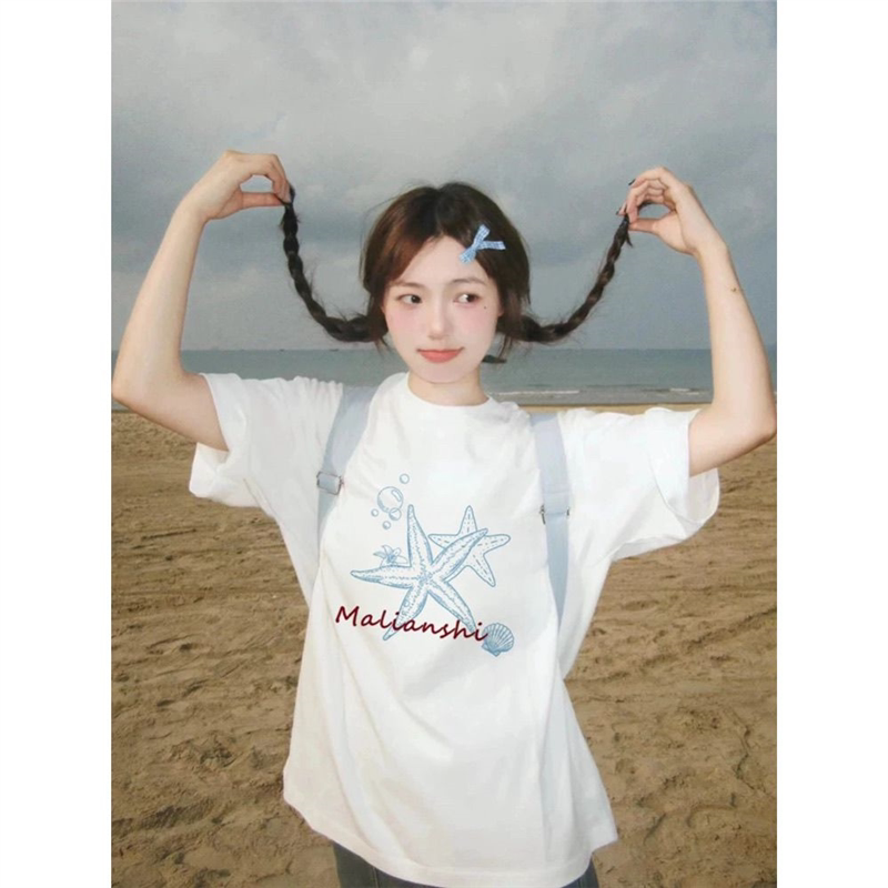 纯棉美式复古正肩短袖t恤女2026新款设计感小众宽松慵懒半袖上衣