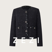 时尚 春秋季 通勤短外套高级感 小香外套女新款 zezi重磅羊毛混纺短款