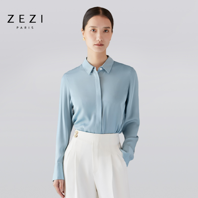zezi春夏高端桑蚕丝衬衫时尚修身