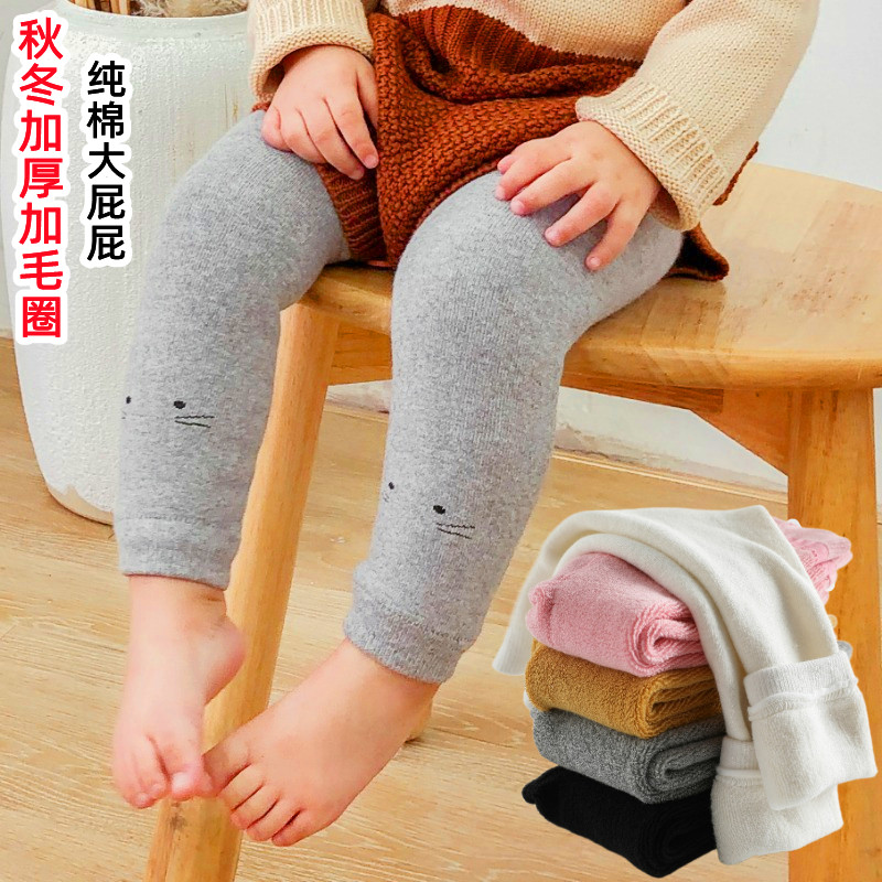 婴儿加厚打底裤秋冬纯棉连裤袜女宝宝毛圈大pp女童外穿保暖长裤子