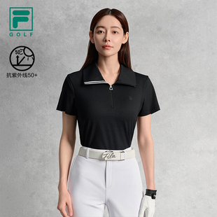 运动防晒上衣 FILA 斐乐官方女子高尔夫针织短袖 POLO衫 2025秋新款