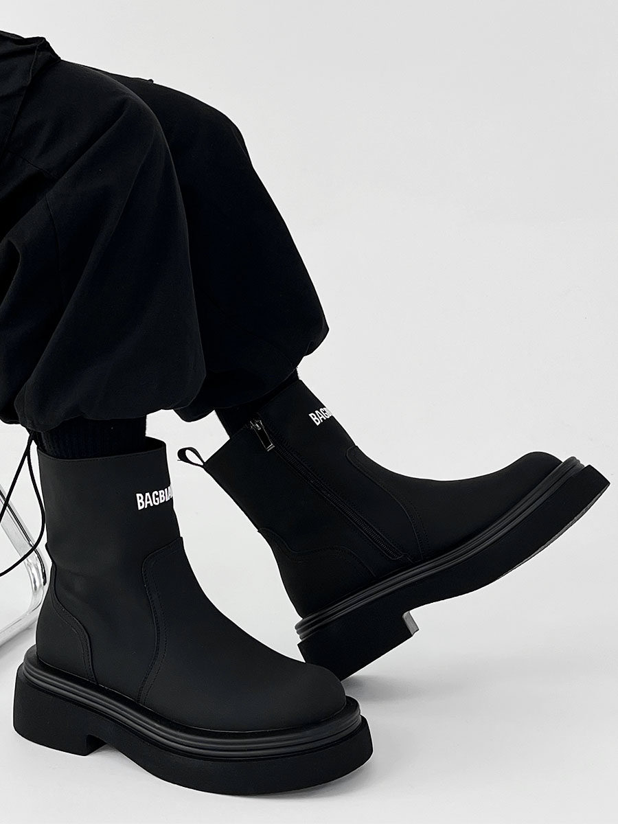 BRITISH-STYLE LEATHER PARISIAN ALPHABET MARTIN BOOTSMENS PLATFORM SOLES ZIPPERED CHELSEA BOOTS WOMENS MID-BARREL BIKER BOOTS
