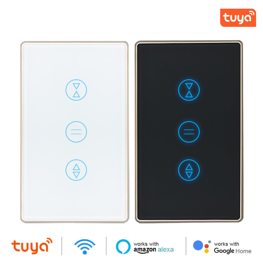 金属边框智能窗帘开关美标触摸开关涂鸦定时alexa,google语音