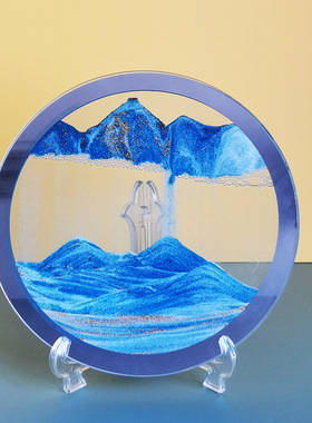 厂家直销创意圆形液体沙漏流沙画 玻璃工艺品3d动态艺术家居摆件