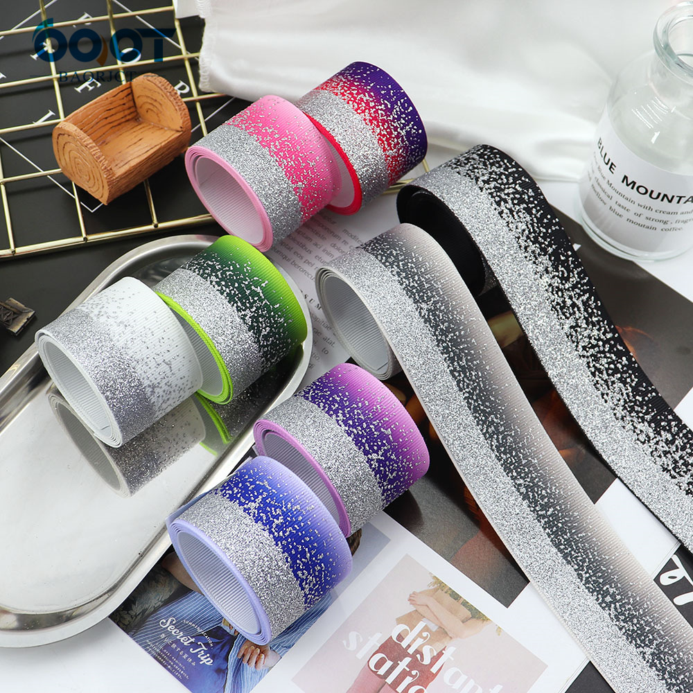 38mm渐变撒亮粉丝带罗纹带缎带 diy材料缎带吧唧托丝带蝴蝶结