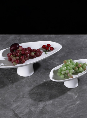 现代简约黑白陶瓷高脚果盘北欧软装样板间饰品家居玄关工艺品