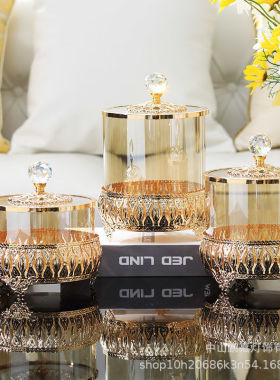 跨境金色电镀糖果罐三件套糖果干果收纳罐创意轻奢家居装饰品