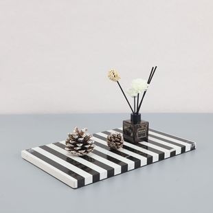 现代简约大理石长方形条纹托盘摆件客厅茶几样板房售楼处软装饰品