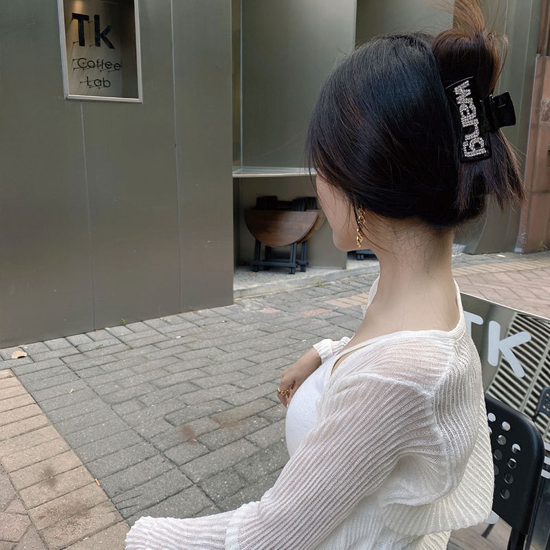 欧美网红夏天闪钻字母抓夹发夹大号感后脑勺鲨鱼夹女发饰潮