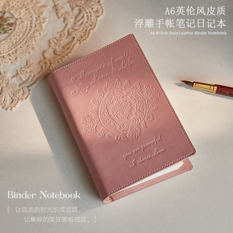 A6皮质笔记本随身便携工作记事本简约小号少女粉手账本创意活页装订商务小本子迷你软硬皮会议记录本小日记本
