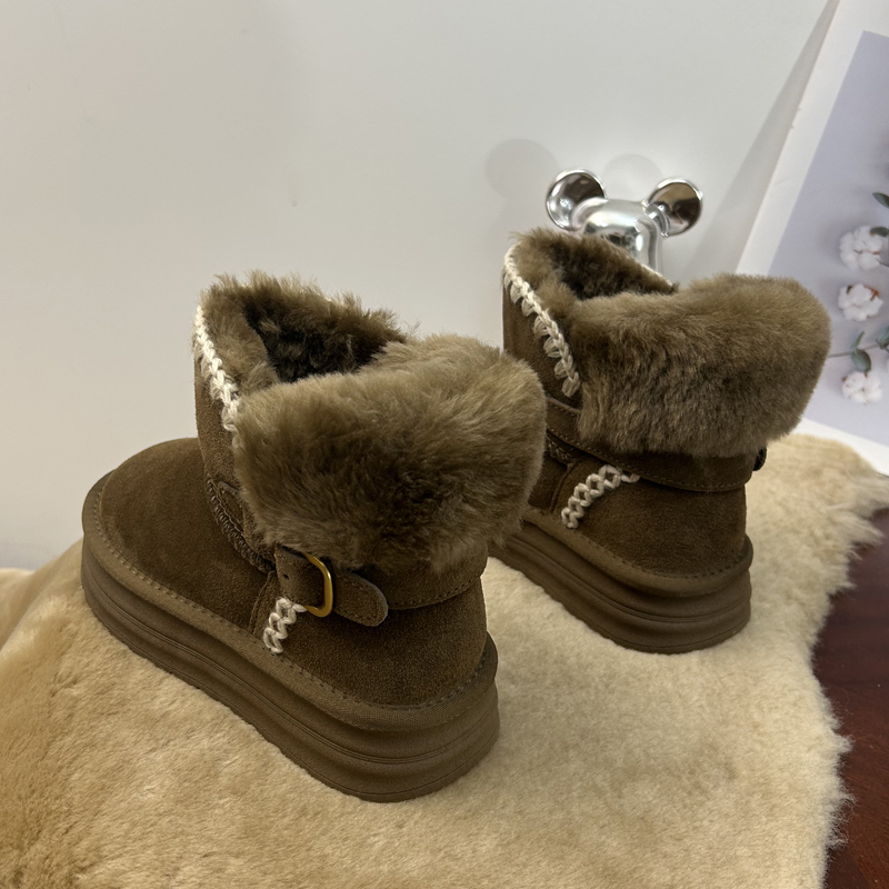 冬季羊皮毛一体厚底短筒加绒女