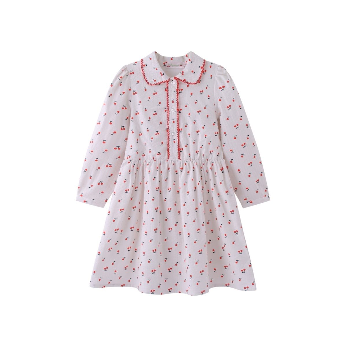 法系风红樱桃印花连衣裙