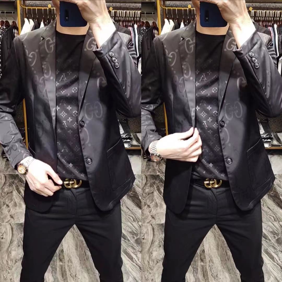 时尚潮流印花休闲商务男士西服
