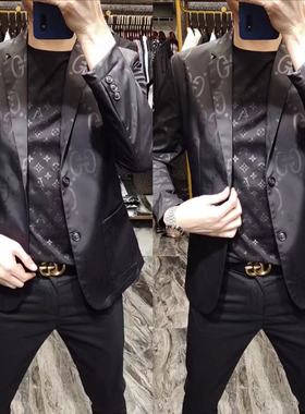 9833春季新款男士西服外套欧货时尚潮流印花休闲商务西装男礼服潮