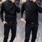 欧洲站潮流百搭植绒黑色时尚 6603秋季 t恤男士 圆领长袖 卫衣男 新款