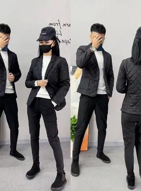 y17019秋冬2023男士薄棉外套欧货袄子西服领棉衣修身青年潮男棉服