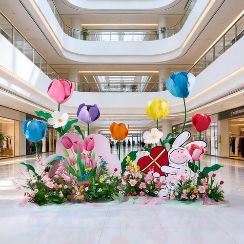 蓝色郁金香仿真花假花造景仿生花艺摆件商场夏天装饰场景布置