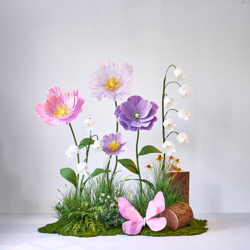 紫色仿真花假花造景莫奈花园场景布置橱窗装饰美陈虞美人花艺摆件