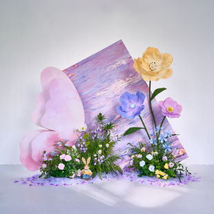 仿真花假花布置立体纸艺花婚庆莫奈花园蝴蝶网红打卡背景装 饰道具