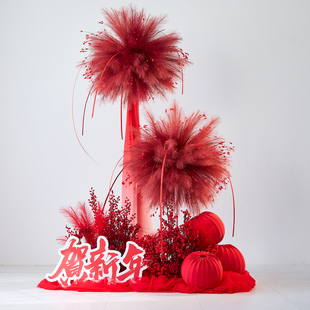 迎新氛围布置2026店铺新年装饰烟花美陈门店橱窗场景春节拍照道具