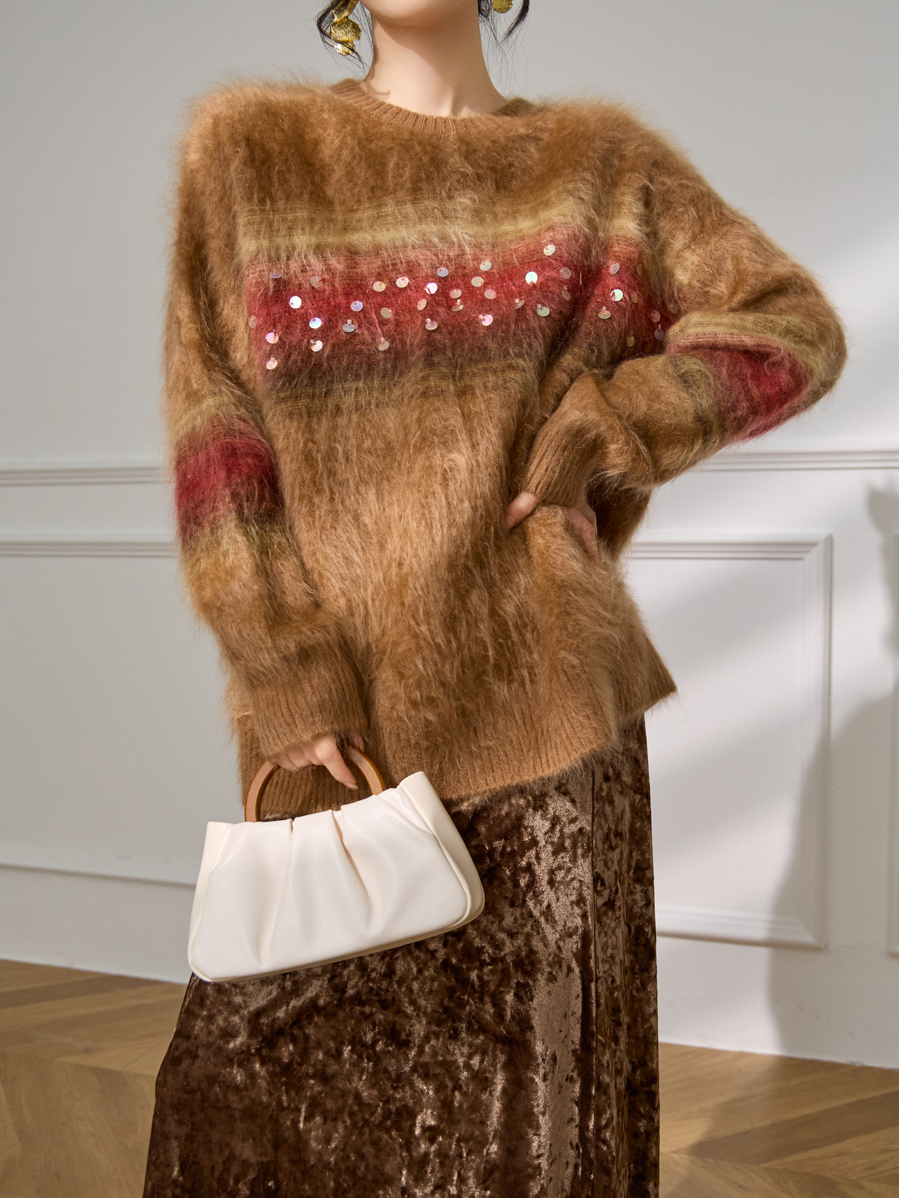 Mohair Sweater for Women with Sequin Round Neck - Taobao product photo 5