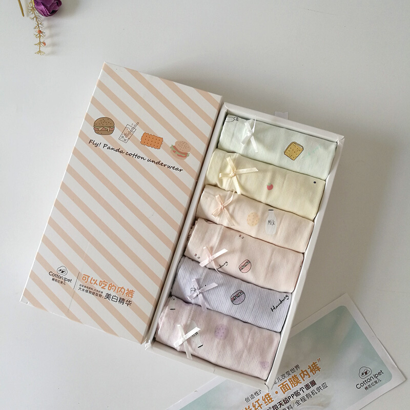 女b纯棉中腰少女日系高腰大码大米纤维面膜内裤6条盒装三角