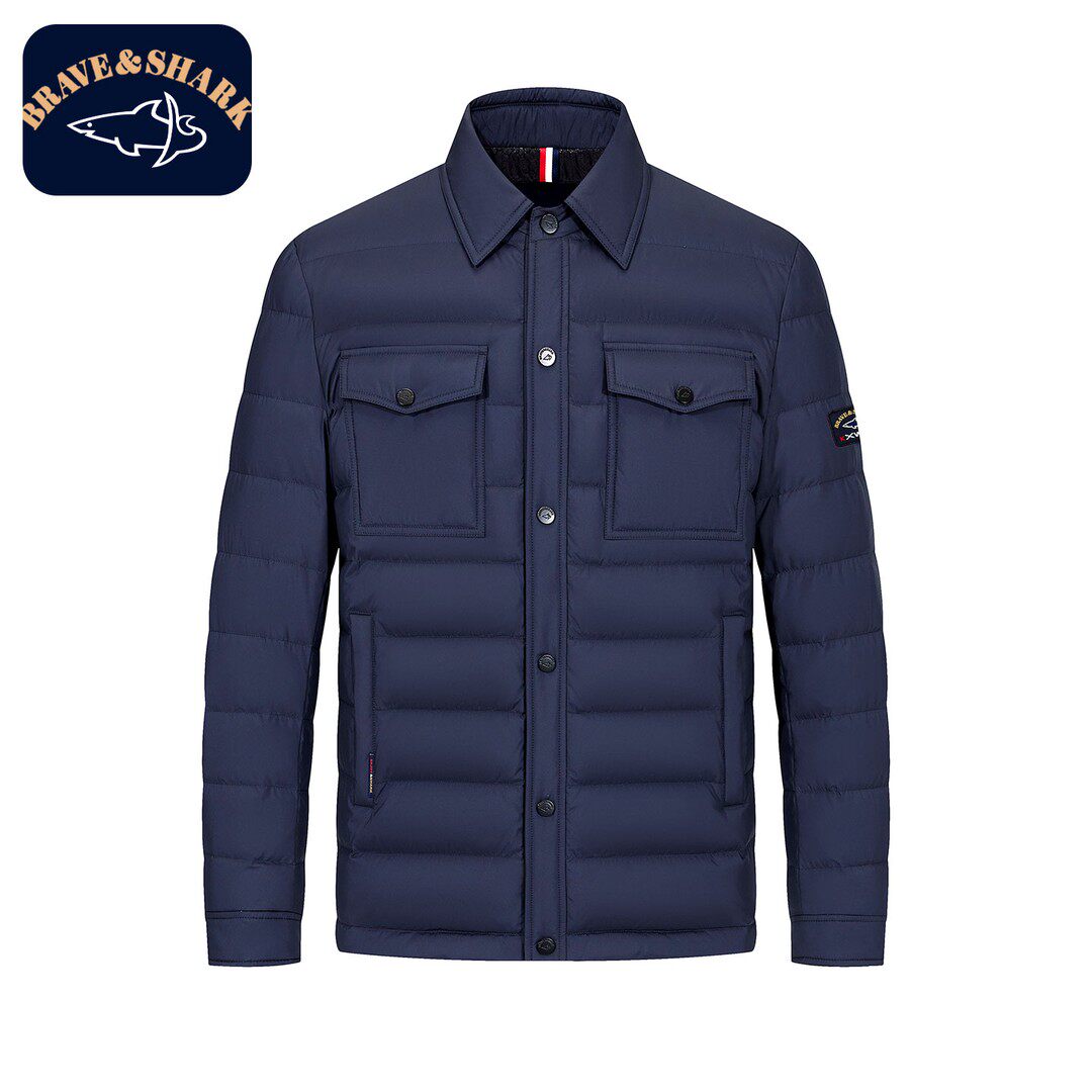 90鹅绒勇士鲨鱼男轻薄高端薄款衬衣衬衫羽绒服美式商务休闲高品质