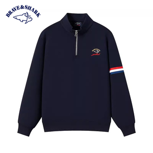 BRAVE&SHARK/勇士鲨鱼2025秋款美式宝蓝色卫衣男显瘦上衣日常通勤