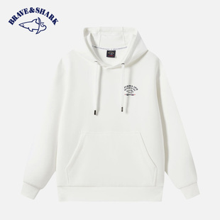 勇士鲨鱼男士套头白色潮牌连帽卫衣25春秋款刺绣休闲上衣高端品牌