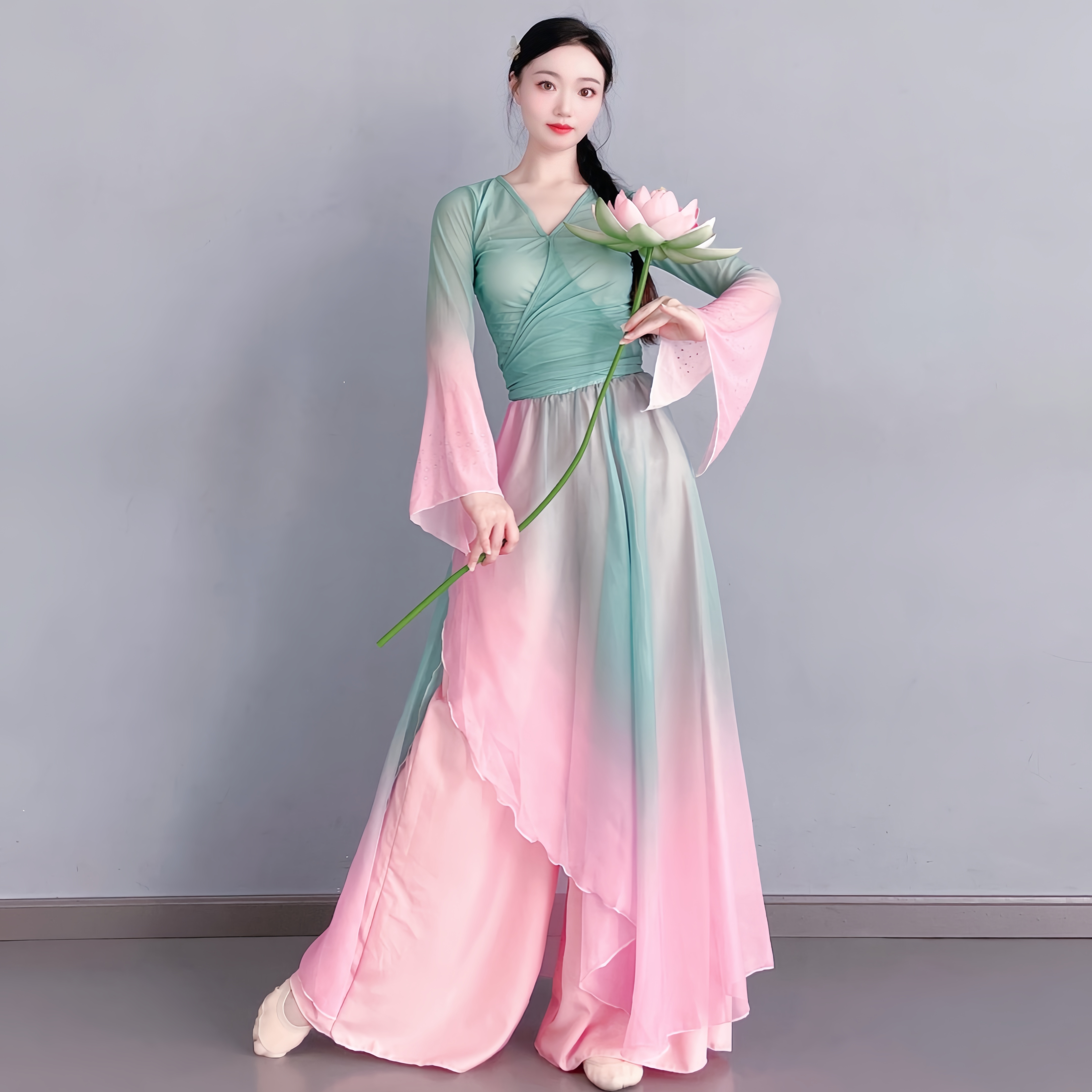荷花精仙气飘逸舞蹈服套装