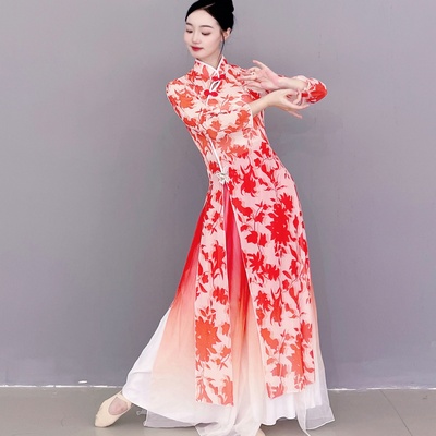 古典舞中国民族风修身旗袍长款