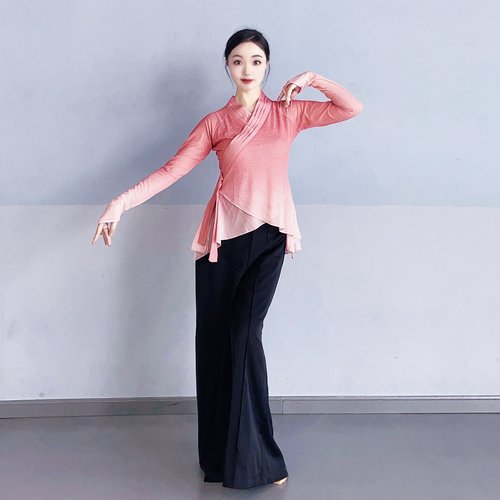 粉色凤褶套指古典舞练功服演出服